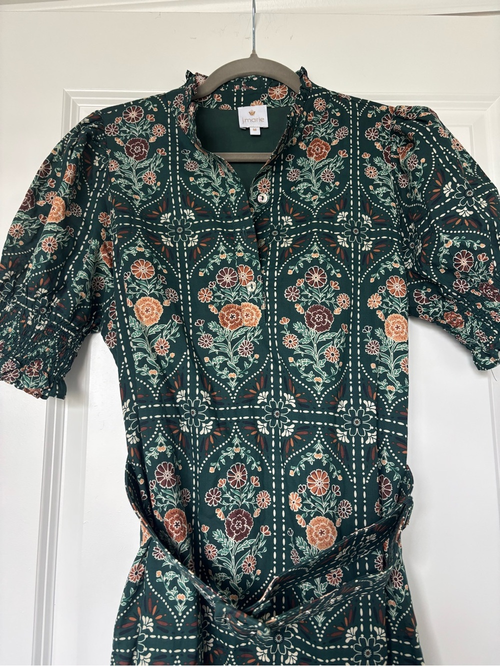 J.Marie Hazel Printed Short Sleeve Button Front Midi Ruffle Size Medium - Picture 4 of 7
